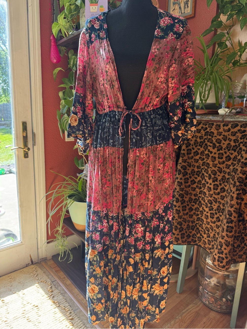 Floral Sheer Boho Maxi Dress - Pink & Navy